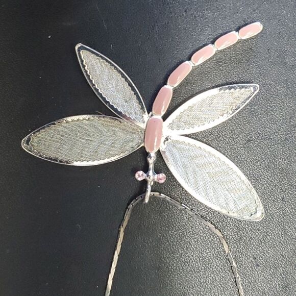 Silver tone dragonfly pendant necklace - Picture 4 of 10